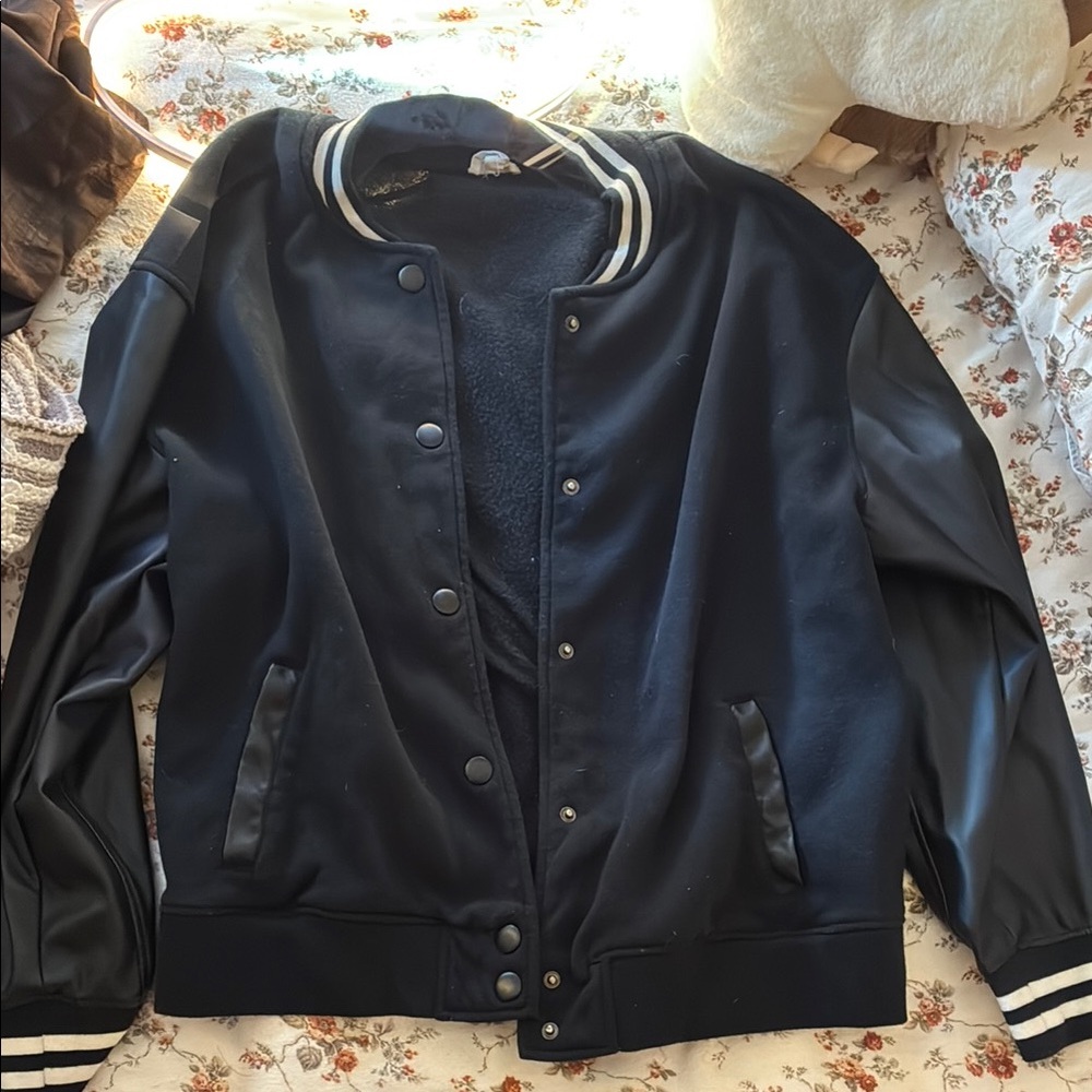 Black Varsity Jacket with White Stripes